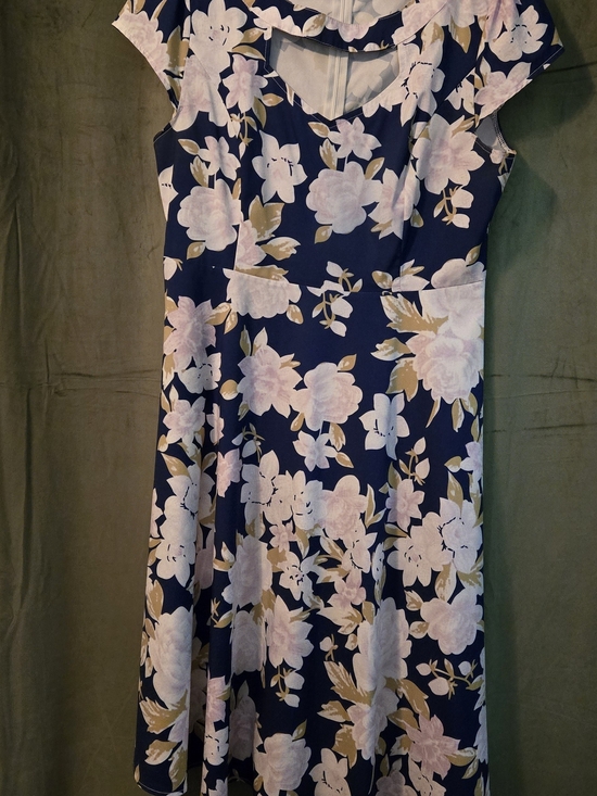 Dresses & Skirts - Floral Navy Fit-and-Flare Dress with Pink Blooms